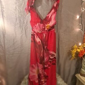 Elegant Red Floral Women's Dress